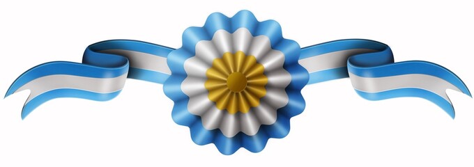 flag with ribbons, rosette, Argentina flag, 3d illustration	
