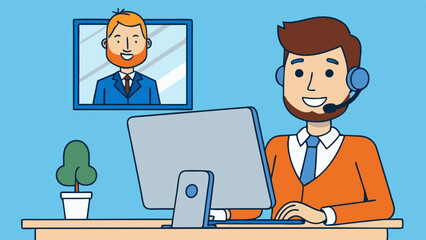 a flat illustration of a man checking customer vector illustration