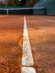 Close up View of Vibrant Orange Clay Tennis Court with Clear Space