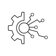 API with gear icon. Linear template for software logo. simple illustration.