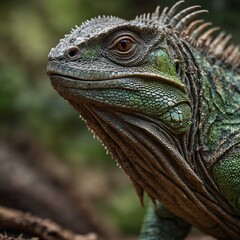 macro photo of iguana with blur background 
