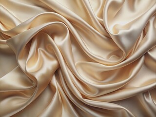 Obraz premium Smooth, soft and beautiful beige cream satin silk fabric drapery background for luxury, elegant fashion, beauty, cosmetic, skincare, treatment product background