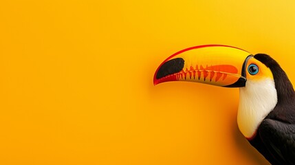 Naklejka premium Bright toucan with a multi-colored beak, isolated on a simple background, plenty of space for text