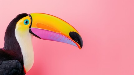 Naklejka premium Bright toucan with a multi-colored beak, isolated on a simple background, plenty of space for text