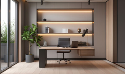 Modern Home Office Interior Design with Elegant Wooden Furniture