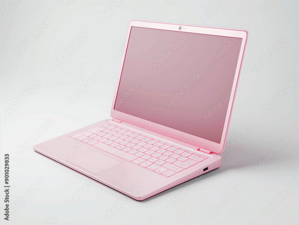 Poster pink laptop minimal desk workspace clean design pastel tech flatlay mockup empty screen copy space b