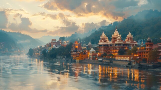 Rishikesh, India - Scenic views along the Ganges with yoga and spirituality