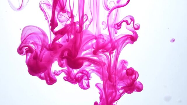 Pink Ink Swirls and Cascades in Water Against a White Background Generative AI