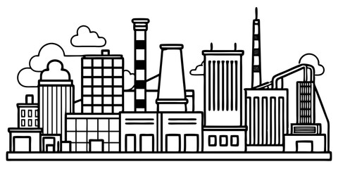 Detailed Line Drawing of Industrial Plant: Professional Illustration for Various Uses