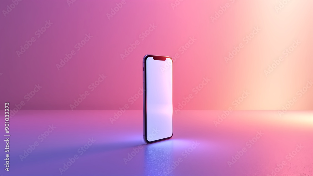 Poster modern smartphone with blank screen on gradient background in studio lighting