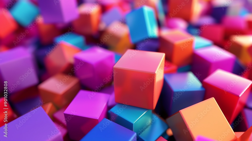 Fototapete a vibrant abstract image of a cluster of colorful cubes with a shallow depth of field.