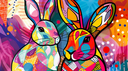 Abstract rabbit art design, wallpaper, the art of colorful beauty
