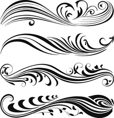 Fototapeta premium Elegant Floral Ornament, black and white vector set of flower shilouette ornaments.