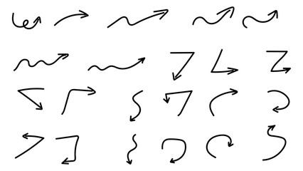 Arrow vector hand drawn sketch icon set. Doodle sketch hand drawn black direction element set. Pencil doodle line graphic design elements. up down, Left, right, growth direction. Vector illustration