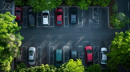 Fototapeta premium Aerial Overhead View of Empty Parking Lot with Parked Vehicles