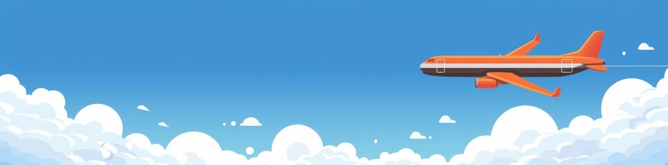 cartoon illustration of an airplane flying in the sky, with a blue background