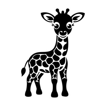 recommend clip art: A cute baby giraffe standing, black silhouette vector illustration