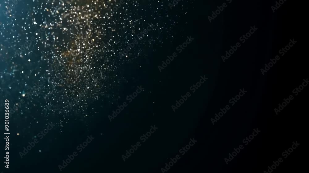 Poster glittering organic dust particles floating in slow motion against black background generative ai