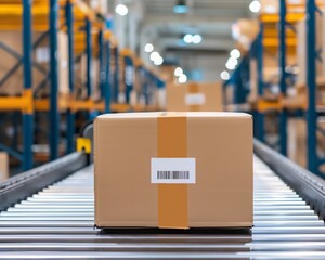A package being scanned for tracking in a logistics center, high resolution,
