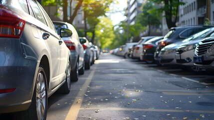 Orderly Curbside Parking Amidst City Streets and Greenery