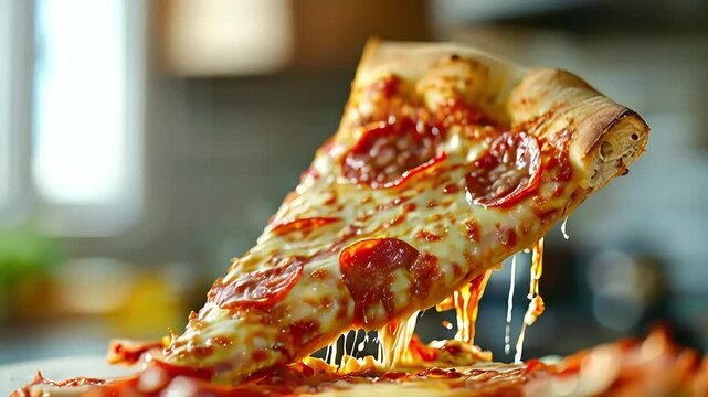 a pizza slice melts. generative ai video footage