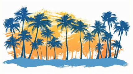 Obraz premium Tropical beach with palm trees, summer vacation background illustration design on white background.