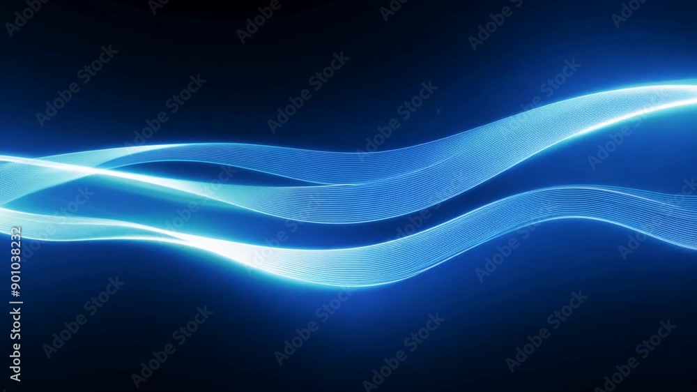 Poster dynamic movement of blue light lines on black background in abstract animation generative ai