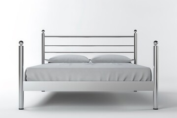 metal bed frame with a simple headboard and footboard set against a white background The clean lines and sturdy construction highlight a modern aesthetic