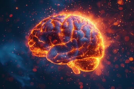 Exploding Brain with Fiery Elements Representing Intense Neural Activity
