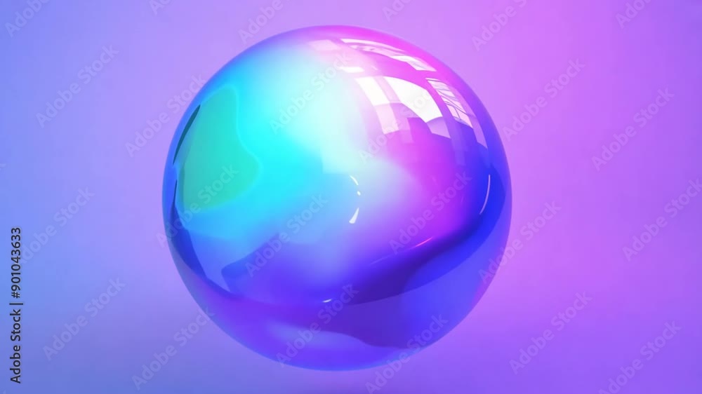 Poster floating liquid sphere with gradient colors and shiny surface in soft light generative ai