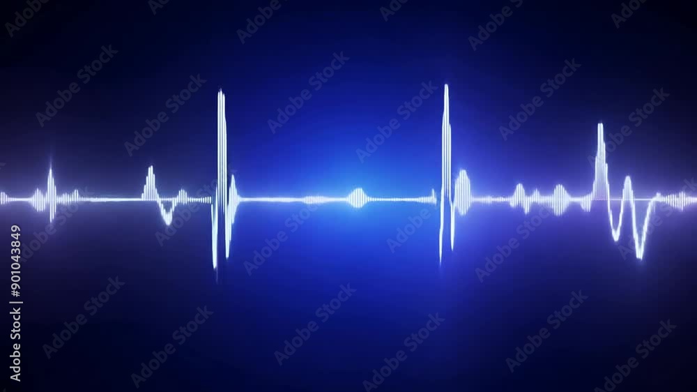 Poster radio wave and sound wave patterns in vibrant blue background generative ai