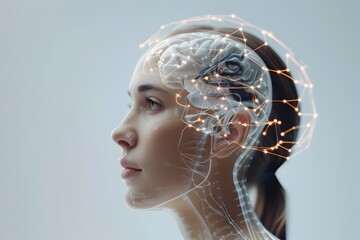 Futuristic Digital Brain Visualization with Glowing Neural Network Connections