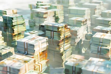 Concept of big money. Big pile of cash. Hundreds of dollars 3d illustration