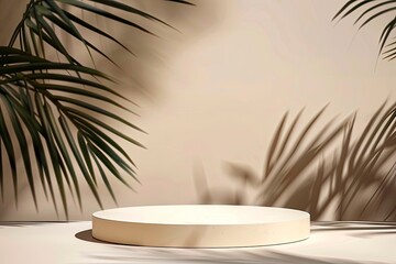Obraz premium Beige concept product display podium Rock Stone with blurred background with sunlight shadow with generative ai