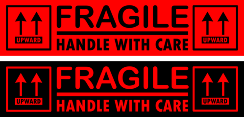 sticker fragile handle with care, Red and Black fragile warning label