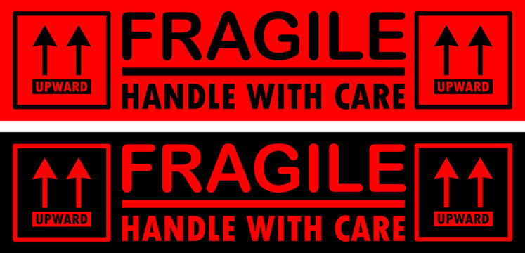 sticker fragile handle with care, Red and Black fragile warning label