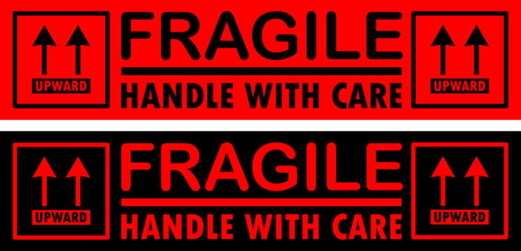 sticker fragile handle with care, Red and Black fragile warning label