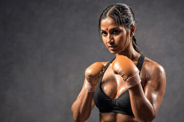 Obraz premium Indian woman boxer practicing