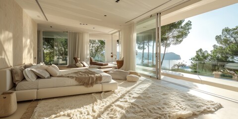 Bright minimalistic bedroom with rustic natural accents.