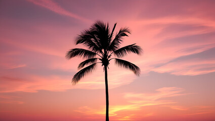 A palm tree is shown in the background with the colors of pink generative by ai..