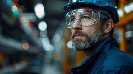 Engineers using AR glasses to design and visualize a new industrial plant, interactive holograms and digital models enhancing their workflow.