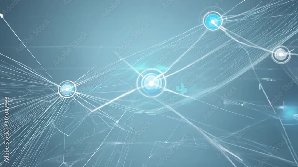 Poster abstract lines and dots connecting digital data in technology network concept generative ai