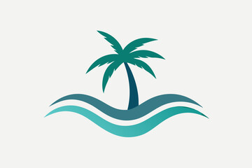 Wave beach palm logo design icon combination Vector illustration