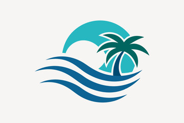 Wave beach palm logo design icon combination Vector illustration