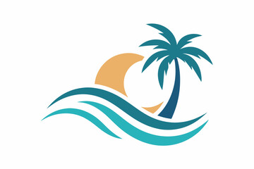 Wave beach palm logo design icon combination Vector illustration