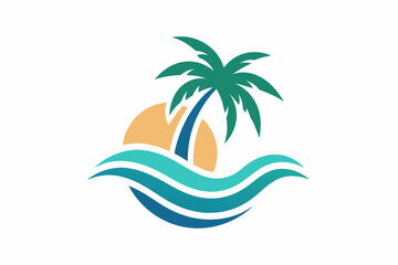 Wave beach palm logo design icon combination Vector illustration