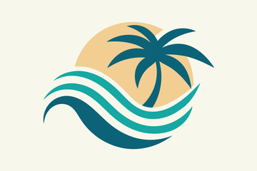 Wave beach palm logo design icon combination Vector illustration