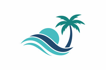 Wave beach palm logo design icon combination Vector illustration