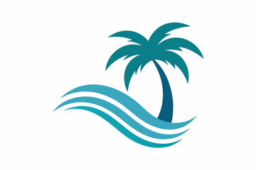 Wave beach palm logo design icon combination Vector illustration