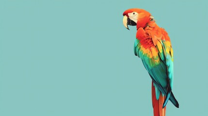 Fototapeta premium A colorful macaw parrot against a blue background.